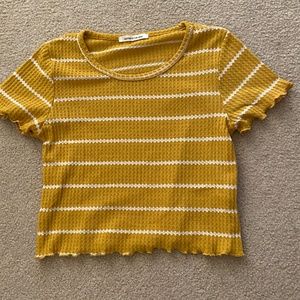 yellow striped shirt with lettuce trim